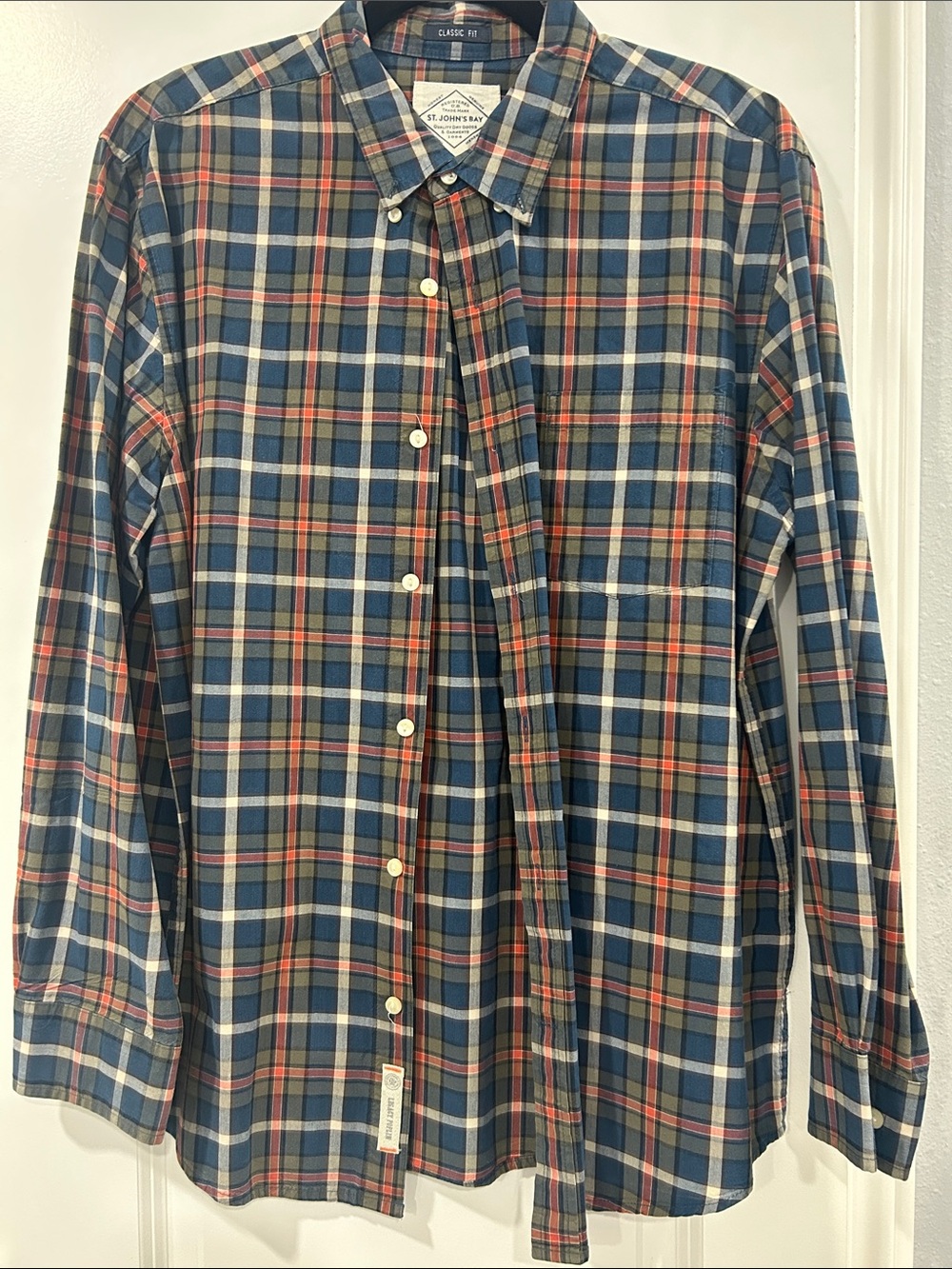 St. John's Bay Navy, Red & Cream Plaid Button-Down Shirt